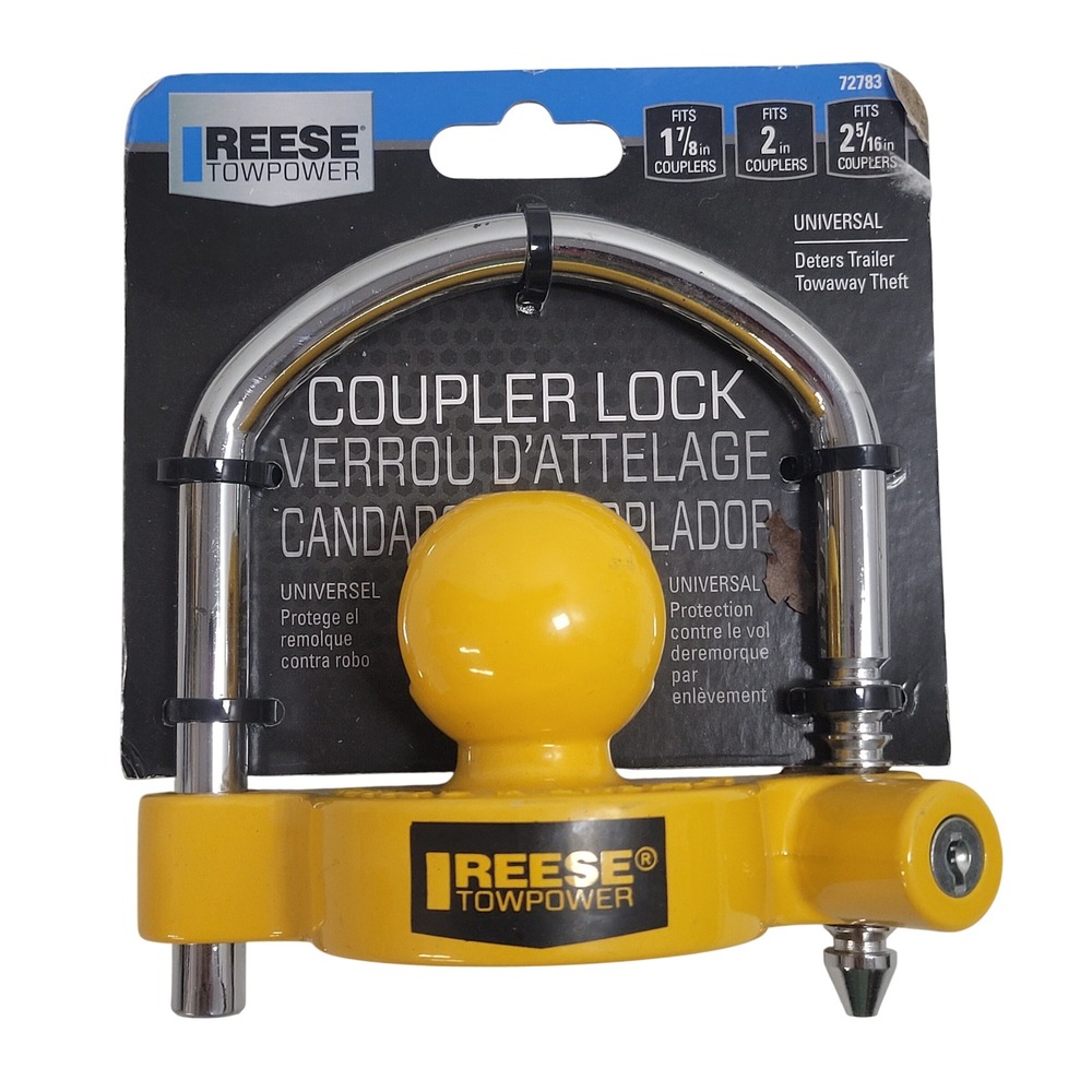 Reese Towpower 72783 Universal Trailer Coupler Lock Yellow Fits 1-7/8 2 2-5/16in